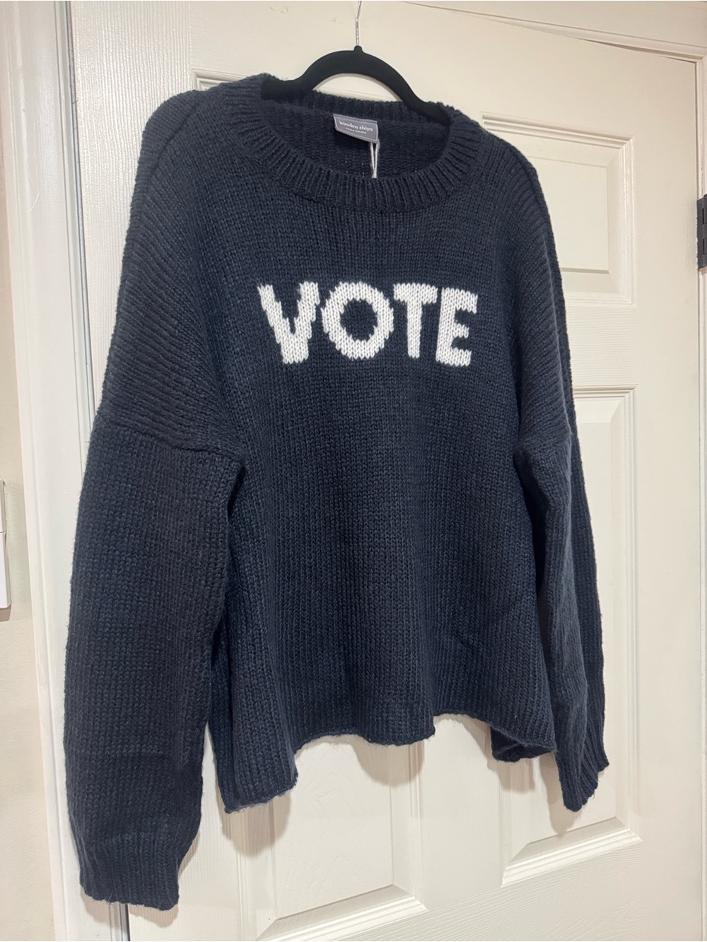 Wooden Ships/‘VOTE’ Navy Crewneck Sweater with White Lettering/US Size XL/NWT!!!